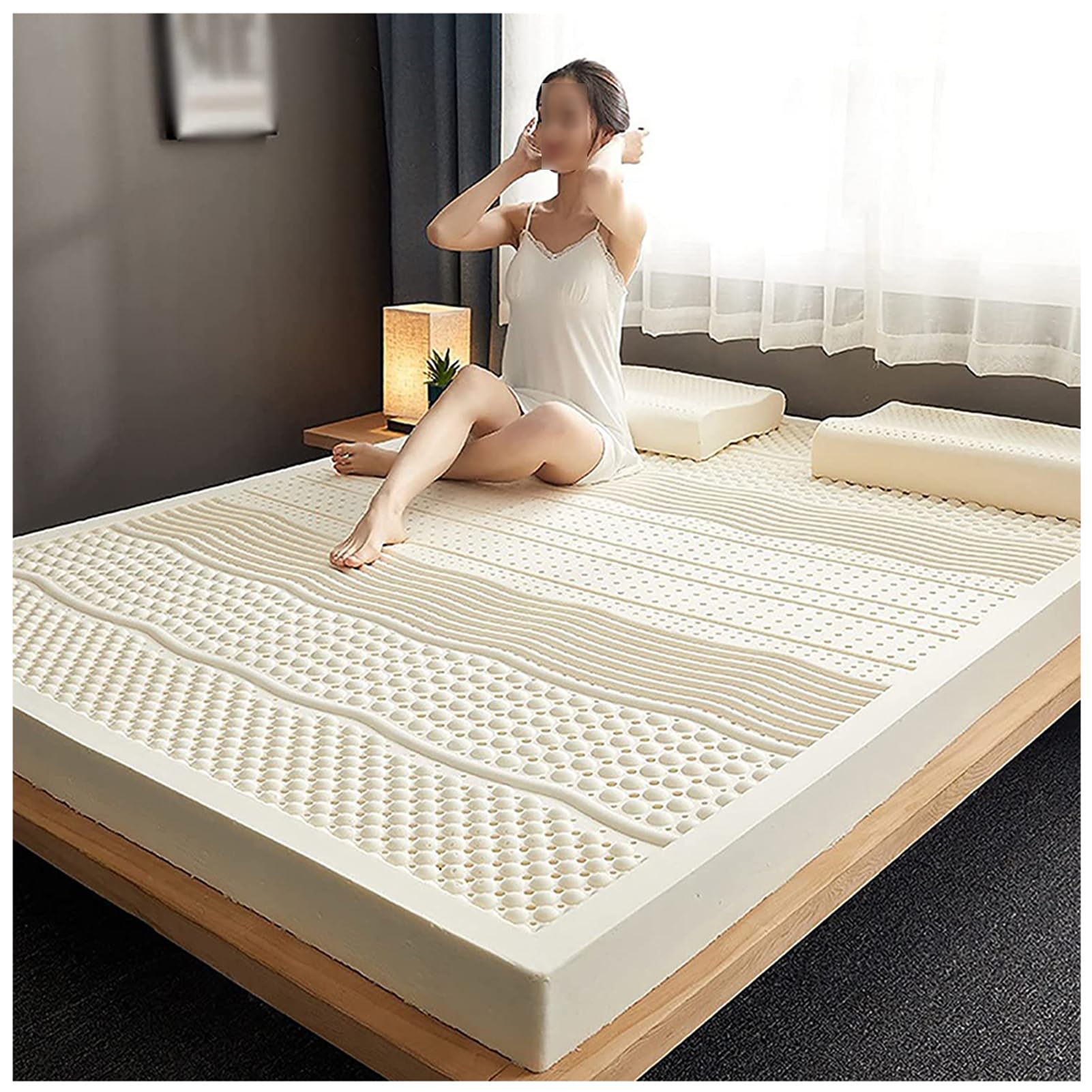 Cubrecolchón de látex natural de 3 pulgadas, transpirable, diseño de panal, suave y cómodo, no se deforma, 120 x 190 cm, ideal para mejorar el sueño, comodidad ecológica.
