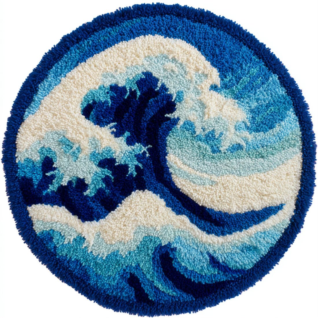 Rqwybcaxn DIY Latch Hook Rug Making Kits for Beginners Embroidery Set Cartoon Waves 60x60cm Round Washable Area Rug Bedroom Wall Hanging