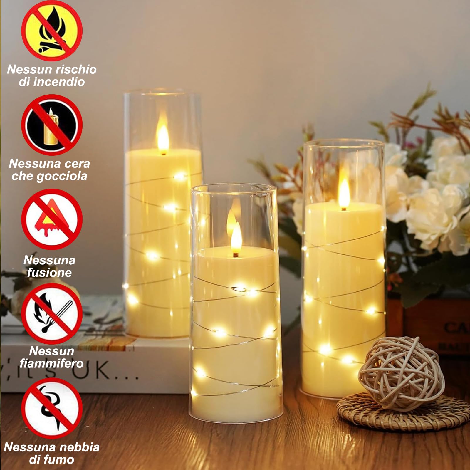 Candele a LED - 7 Pezzi Senza Fiamma, Luci a LED Realistiche e Luminose, con Telecomando e Timer, per Matrimoni, Feste, Natale, Pasqua, come luce D'atmosfera in Plastica, Bianco (Trasparente)