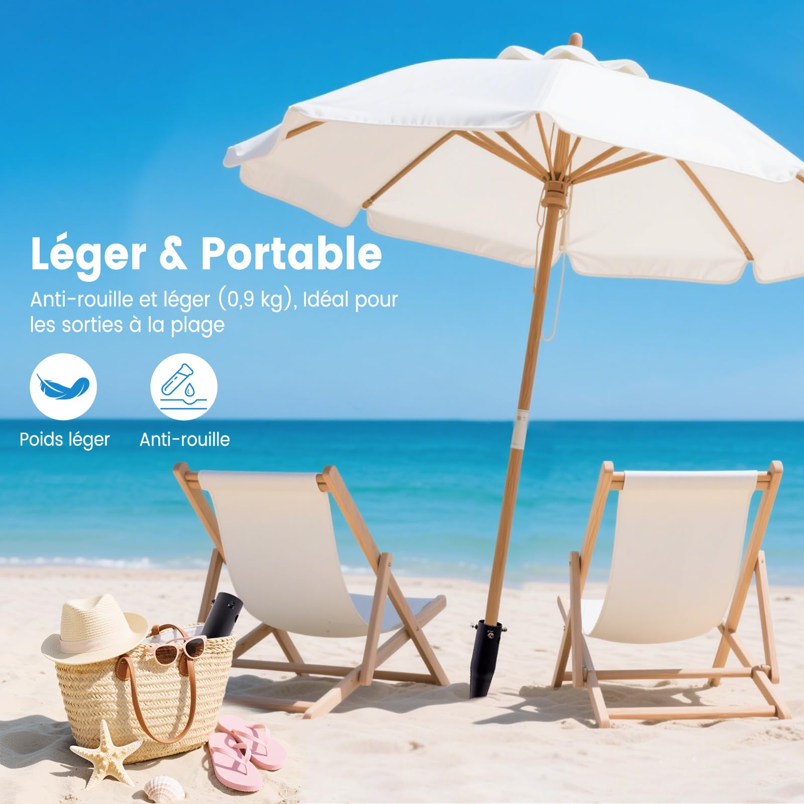 Robuste Pied Parasol et Ancrage Sechoir Parapluie, Piquet de Terre à Spirale 6 Tours pour Parasol de Plage, Jardin et Terrasse, Léger avec Boutons Réglables (2,5–5 Cm), Support Parasol Anti-vent