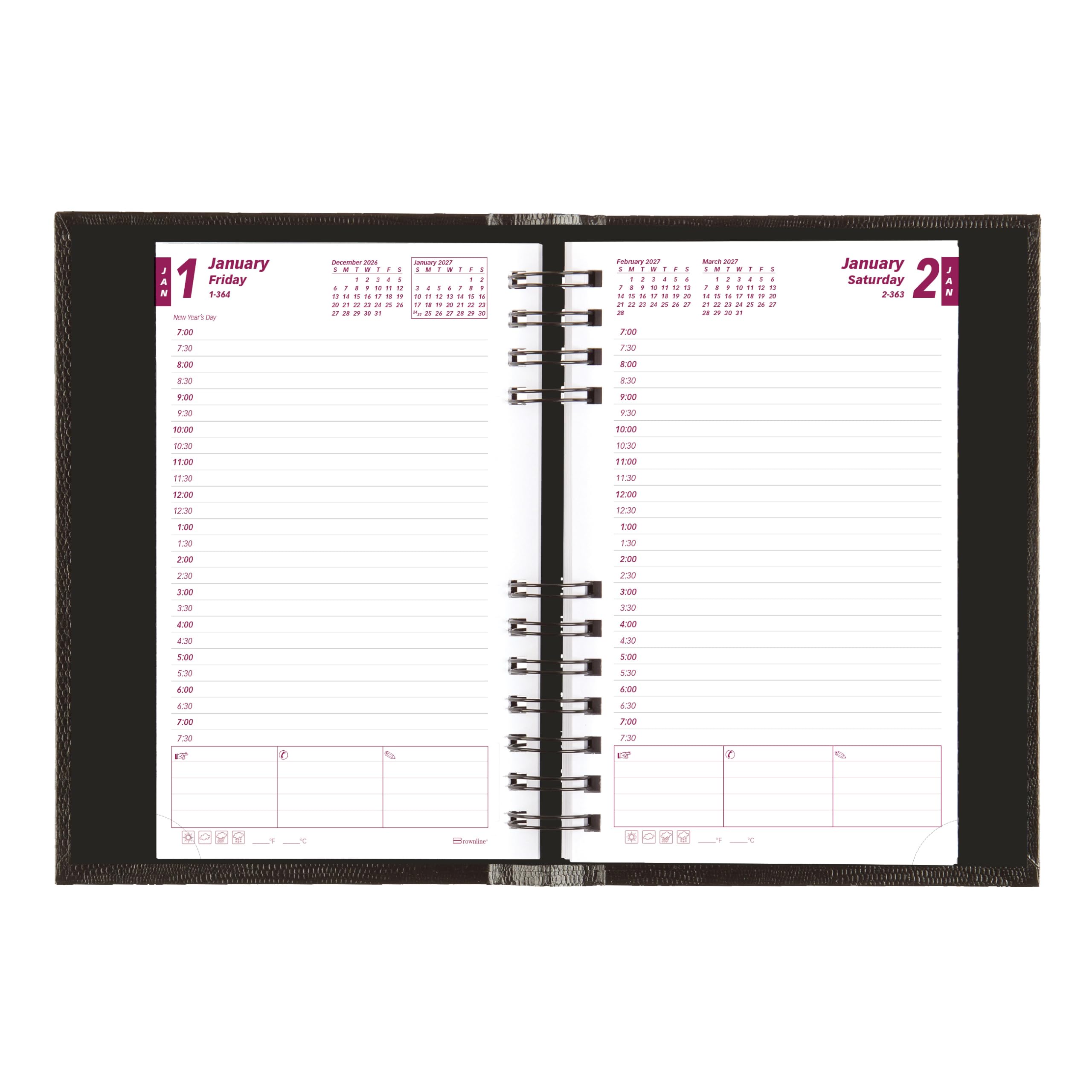 Brownline® CoilPro™ Agenda giornaliera/mensile 2027, 12 mesi, da gennaio a dicembre, rilegatura a doppio filo, 20,3 x 12,7 cm, nero (CB634C.BLK)