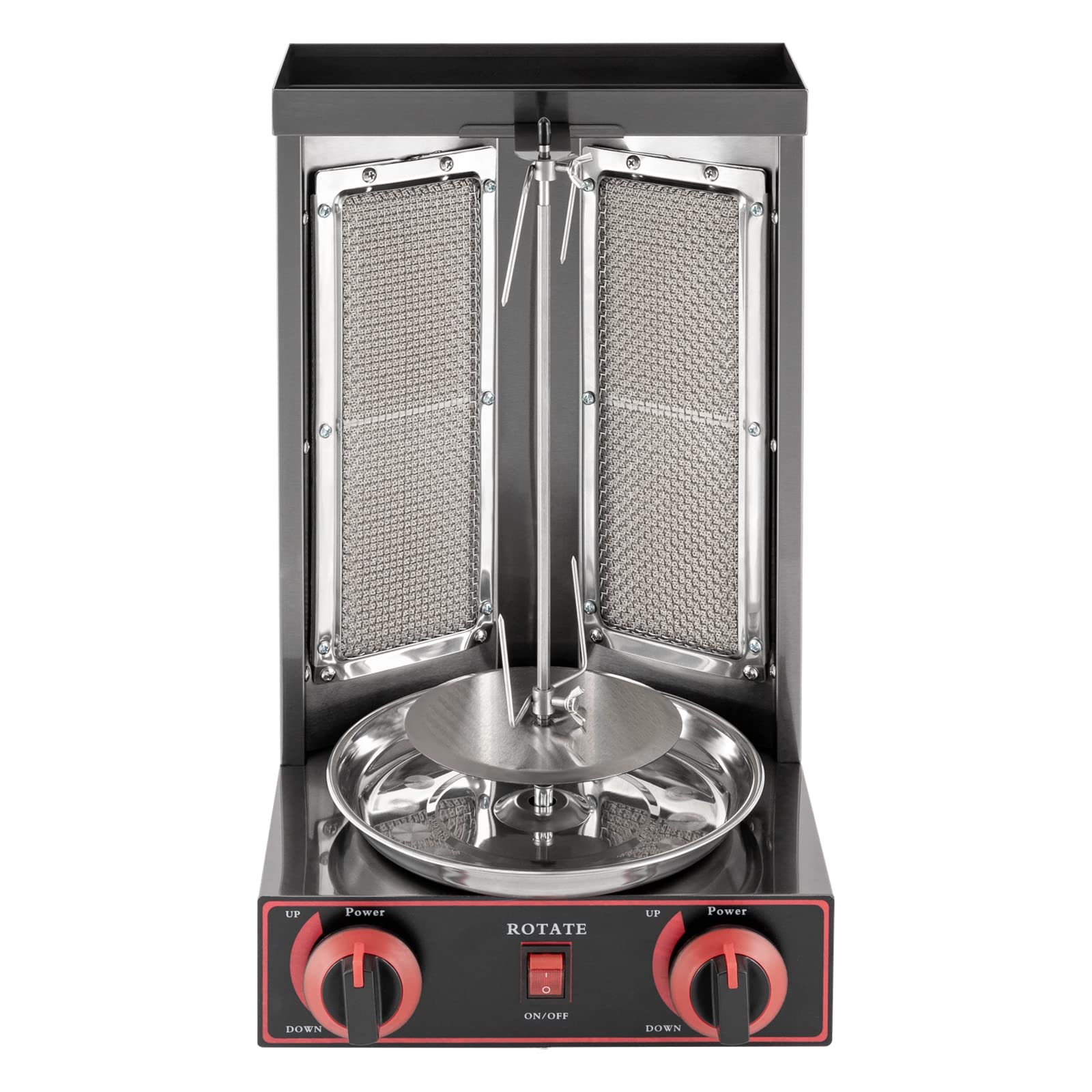 Gas Edelstahl Gas Döner Kebab Maschine Shawarma Gyro Grill Vertikal-Multigrill 3000W Dönergrill Tischgrill 360° Drehbar für Hotels Outlets Restaurants Snackbars