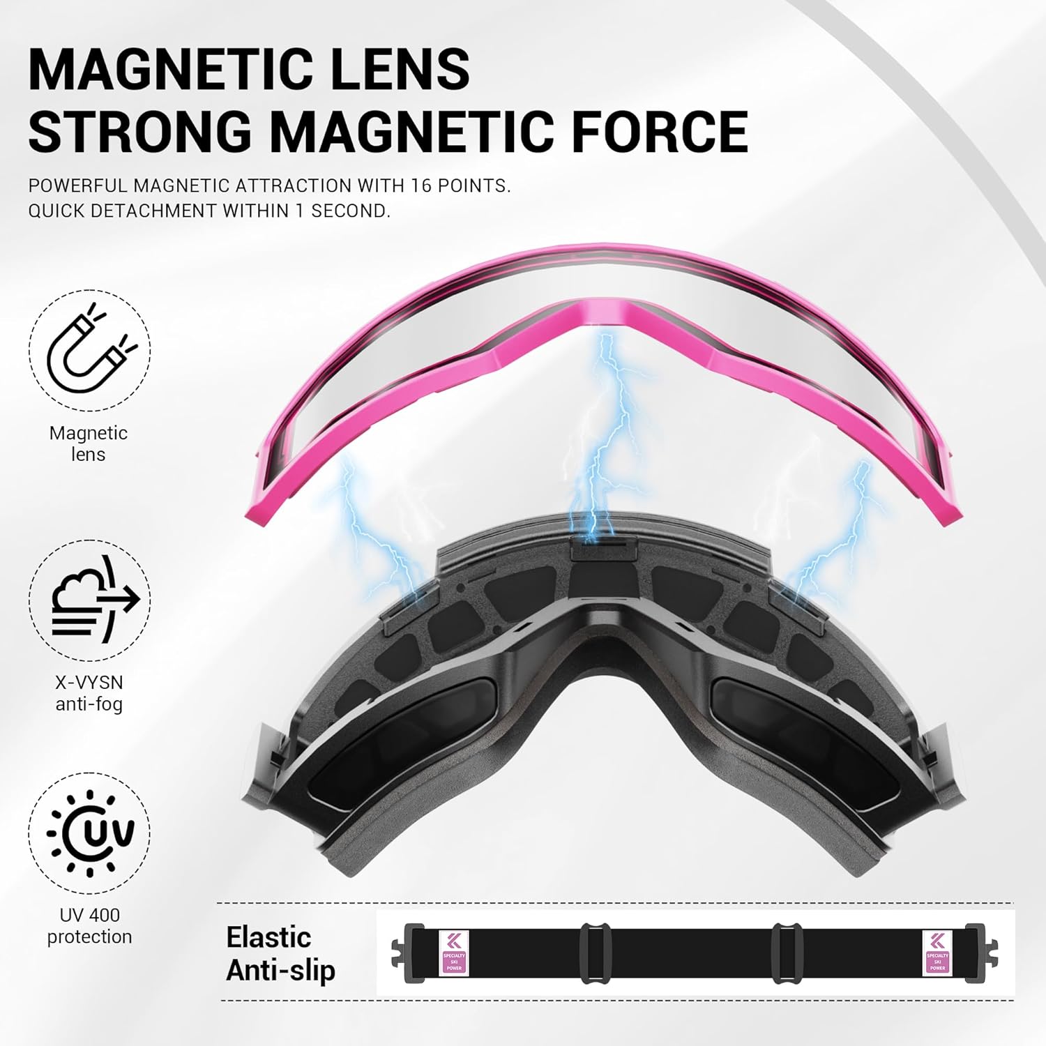 KAPVOE ski goggles Magnetic lens, Anti-fog, UV400 protection, Suitable for men, women and teenagers K719