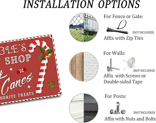 Miniatura 4 de Kringle's Sweet Shop - Letrero de lata de bastones de caramelo, divertido letrero de metal de Navidad, letrero retro de Papá Noel, decoración de