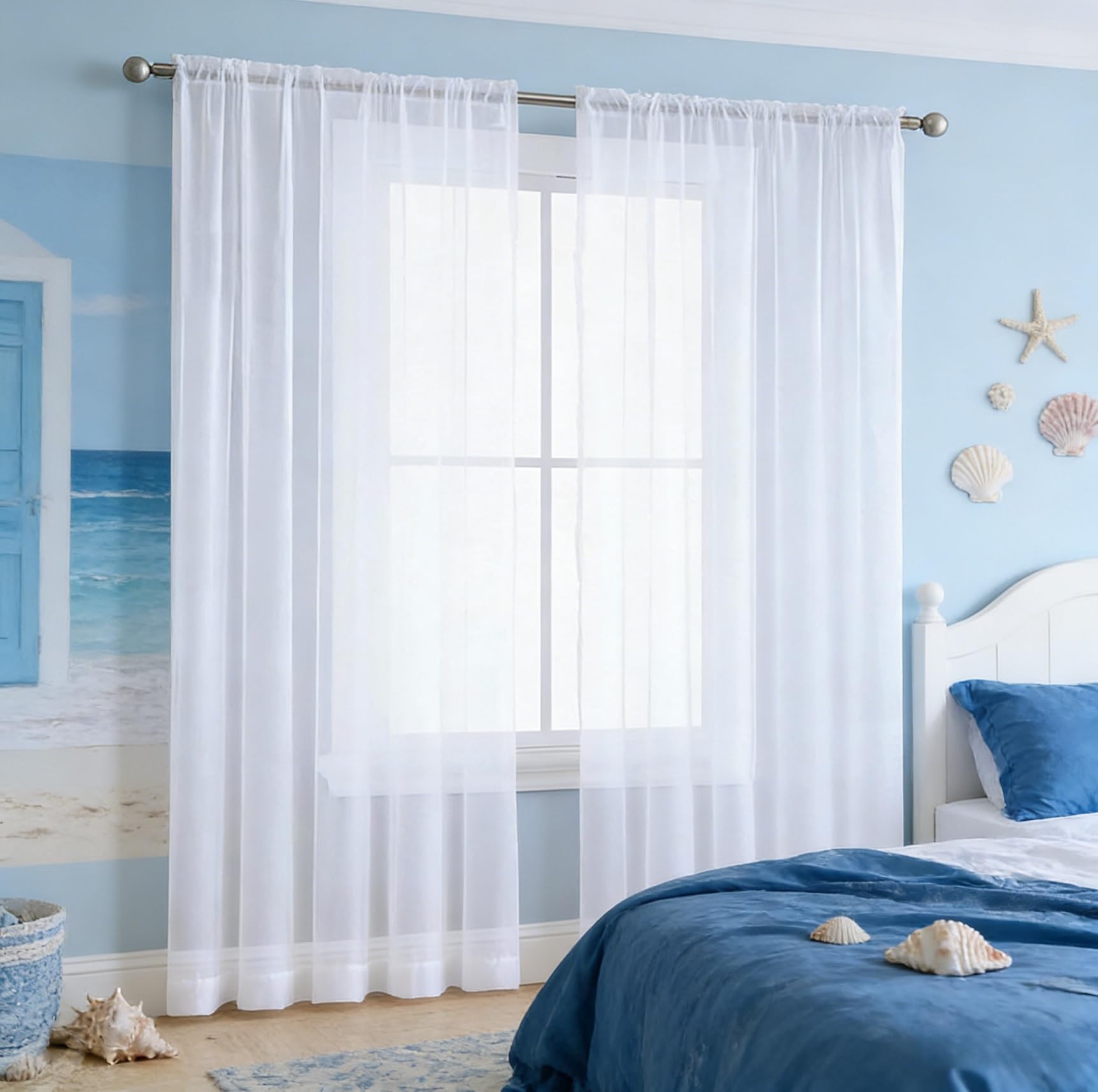 Rideau voilage blanc 220x252 cm translucide souple pour salon et chambre
