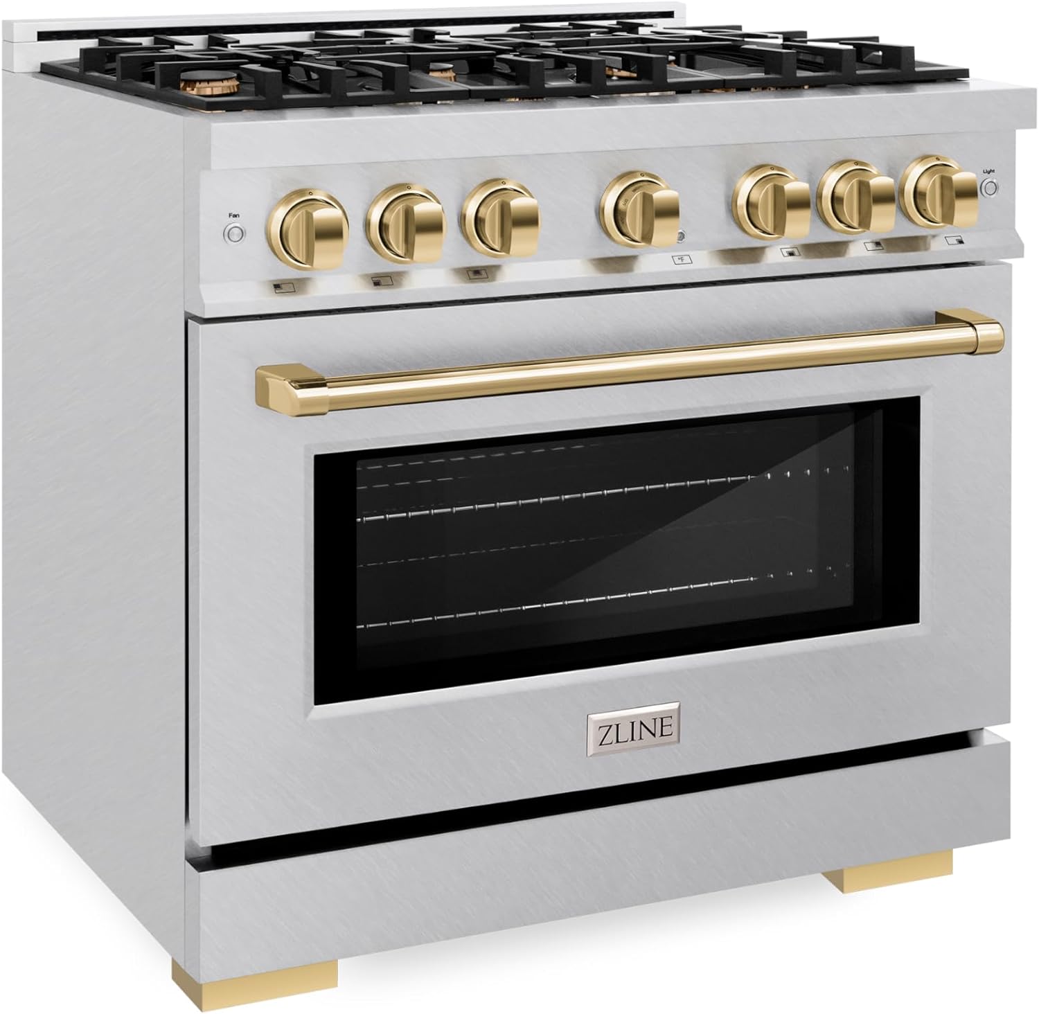 ZLINE Autograph Edition 36 in. 5.2 cu. ft. Select Dual Fuel Range with 6 Burner Gas Cooktop and Electric Convection Oven in Satin Stainless Steel with Polished Gold Accents (HDRSZ-36-G)
