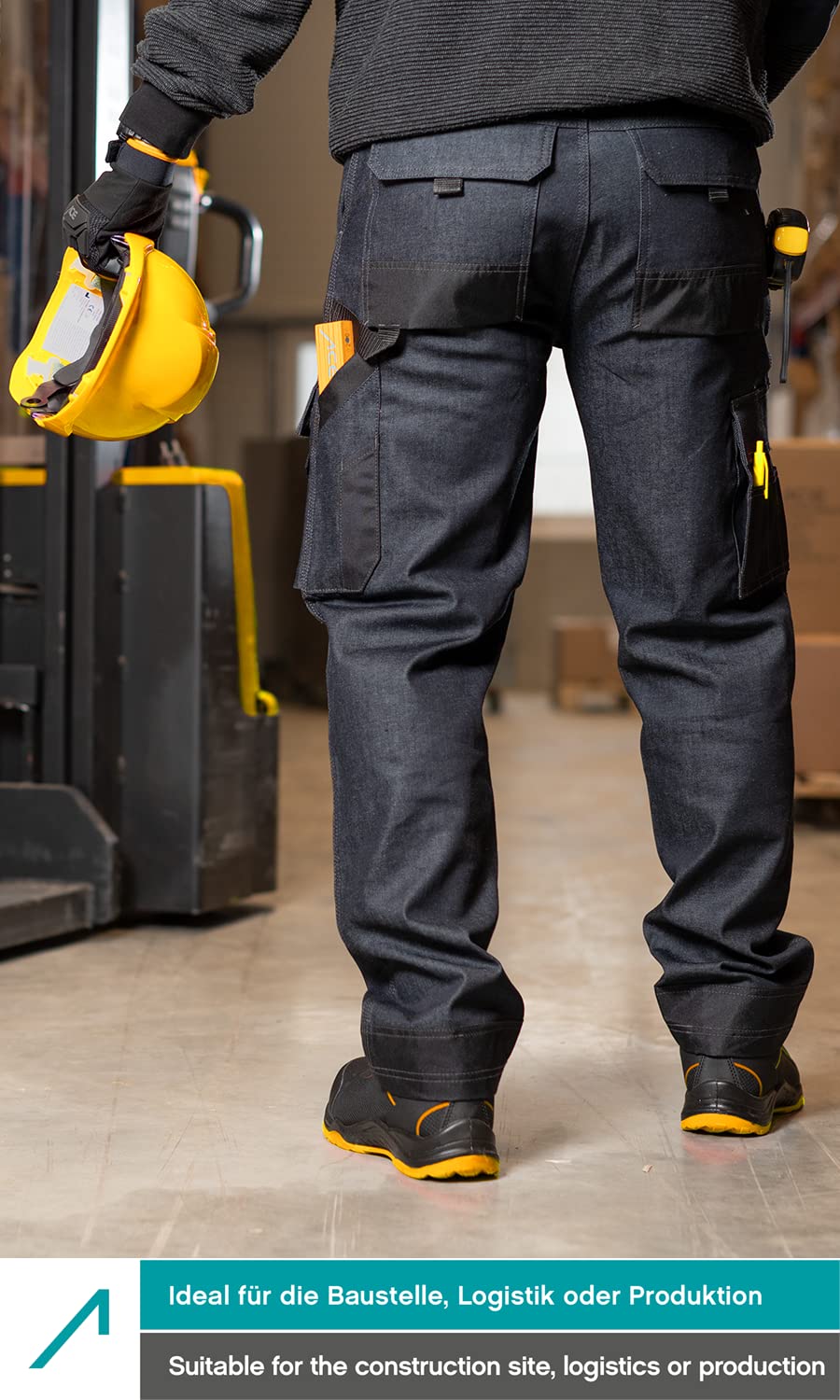 ACE Genesis Jeans Herren-Arbeits-Hose lang - Männer-Cargo-Hosen aus 98% Baumwolle - Stretch-Bund & Knie-Taschen
