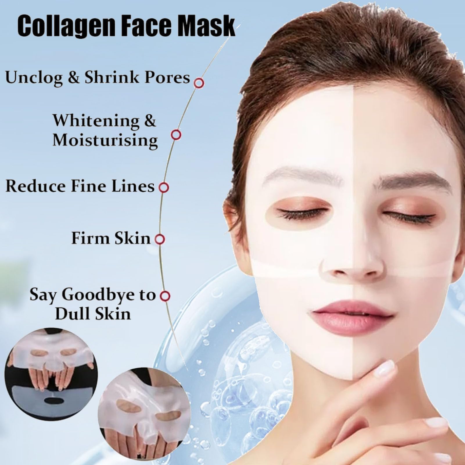 AQILUN Deep Collagen Anti Wrinkle Lifting Mask, Collagen Mask, Deep Hydrating Firming Overnight Hydrogel Mask, Pore Minimizing, Elasticity Improvement(10PCS)