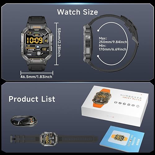 Miniatura 7 de Relojes inteligentes militares para hombres (respuestahacer llamadas), reloj de fitness UHD de 2.01 pulgadas con monitor de frecuencia cardíaca,