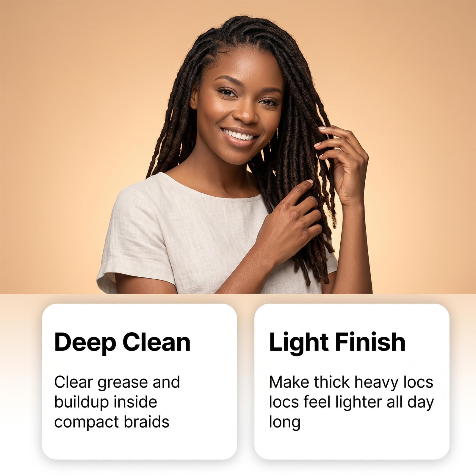 Champú para rastas con vinagre de manzana: Ligero y refrescante, limpia suave y profundamente la grasa y la suciedad de las trenzas, dejando el cuero cabelludo con una sensación de frescura.