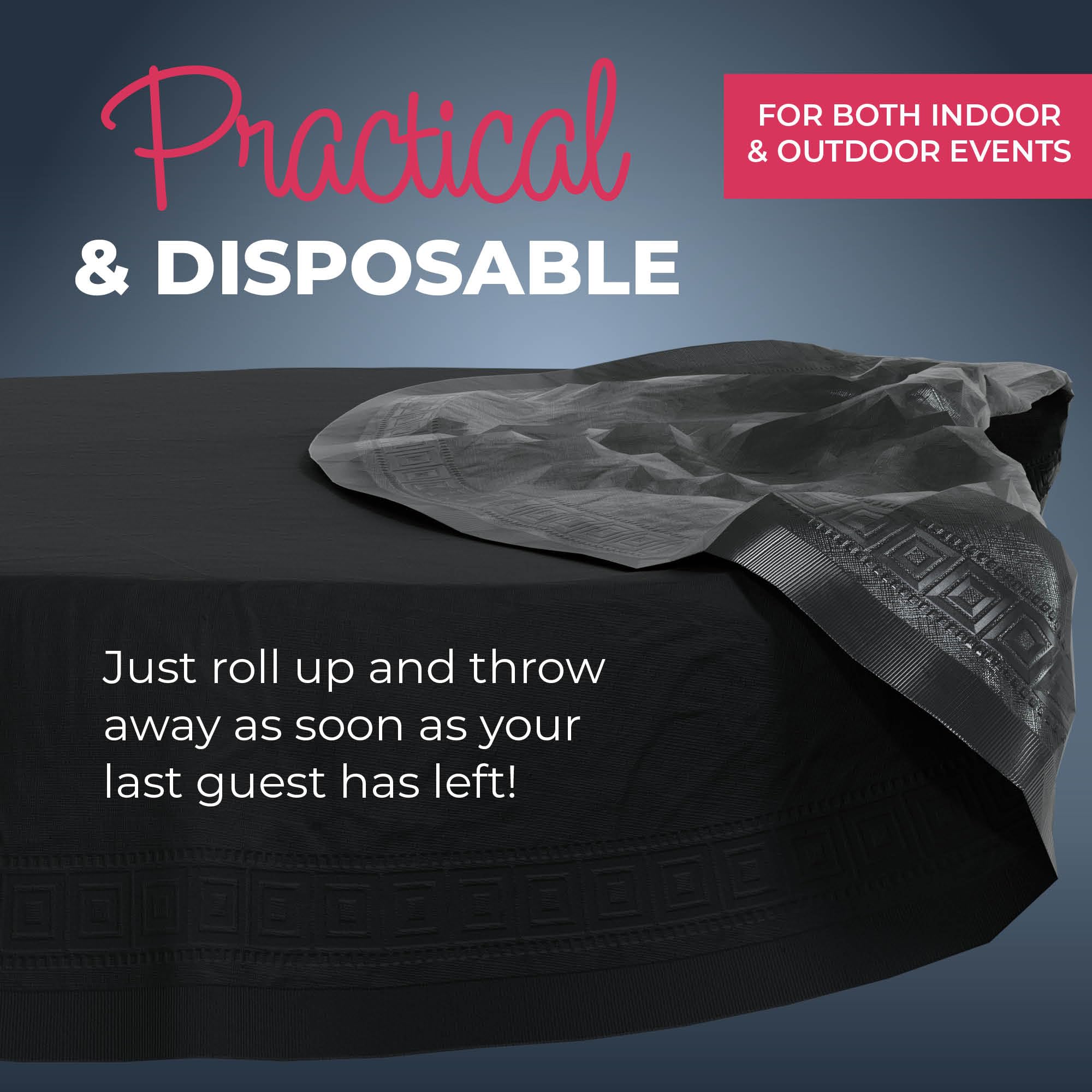 HOUZZKINGZ USA Manteles de papel para mesas redondas | 82 pulgadas - Paquete de 4 | Mantel desechable de papel negro | Manteles de papel y plástico de alta calidad de 3 capas para fiestas desechables