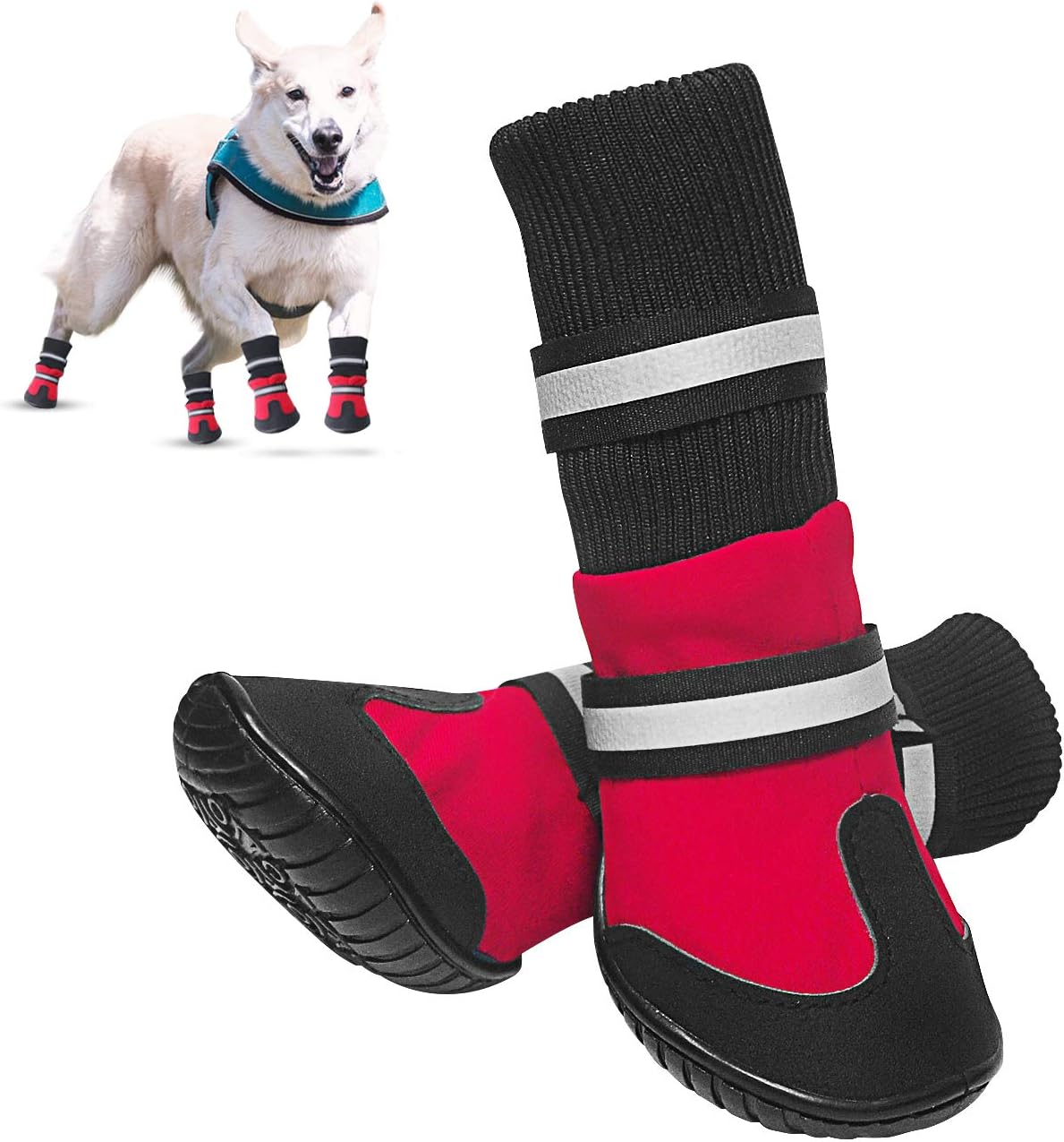 APPHOME Dog Boots Waterproof Shoes for Small Medium Dogs with Reflective Velcro Rugged Anti-Slip Sole Black 4PCS