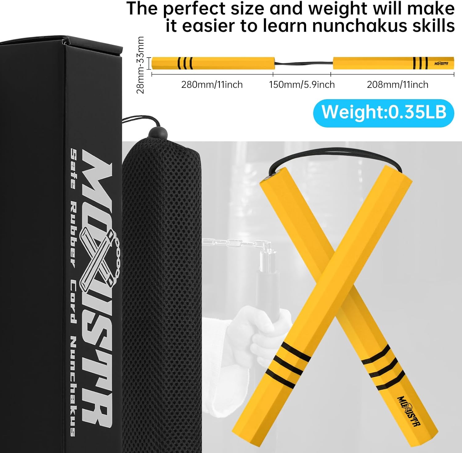 Safe Foam Rubber Cord Nunchakus for Beginners Practice and Training Karate (Yellow)