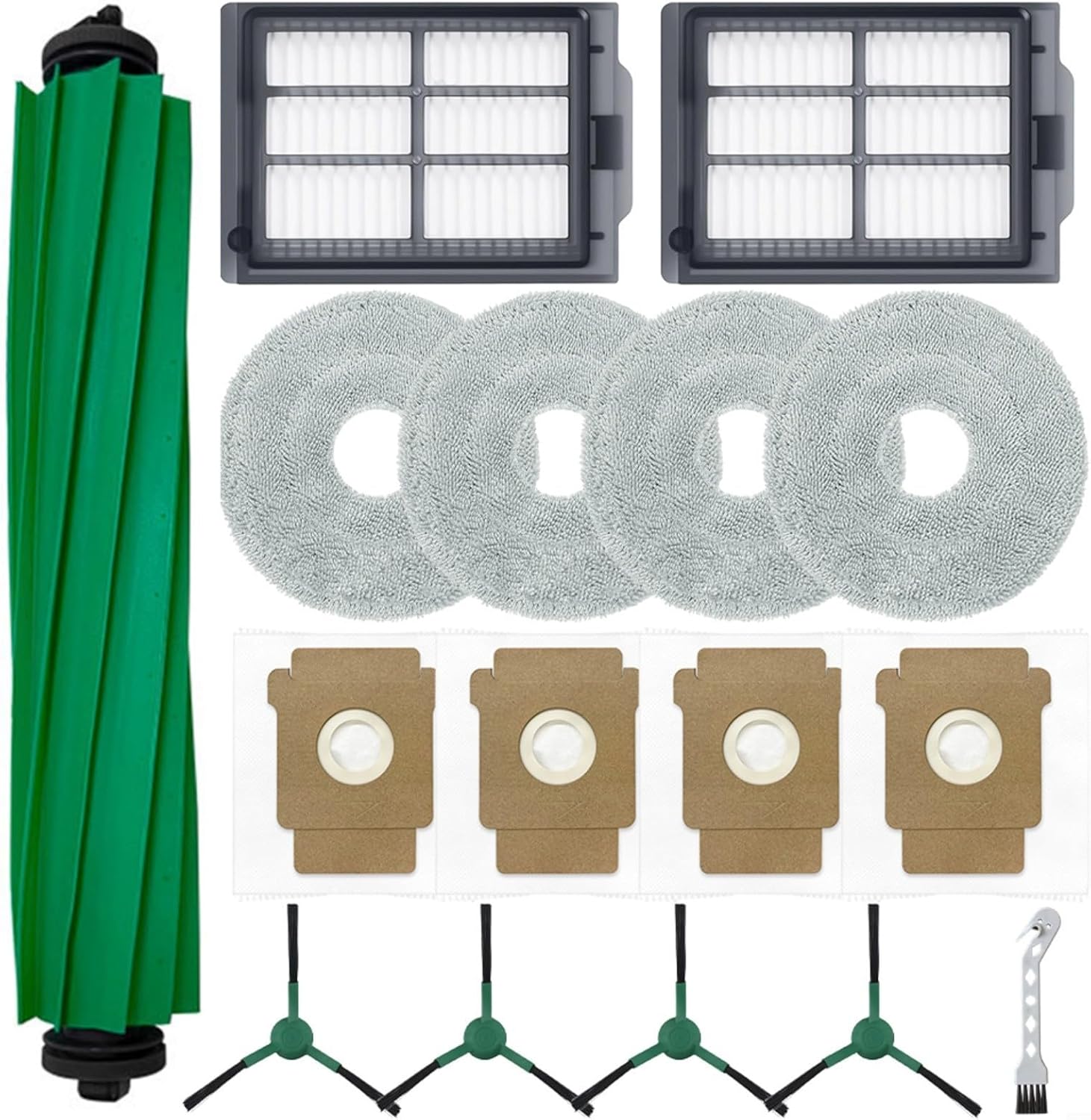 Compatible Parts Set for Roomba Plus 405 For Combo / 505 For Combo, 4 Dust Bags 10 Side Brushes 8 Mop Cloths 4 Filter Brush Cleaning Tools(B)