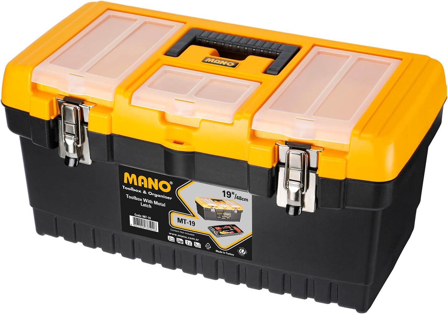 Mano MT 19-inch Large Super Strong Toolbox with Removable Organiser Tray and Lid Organiser