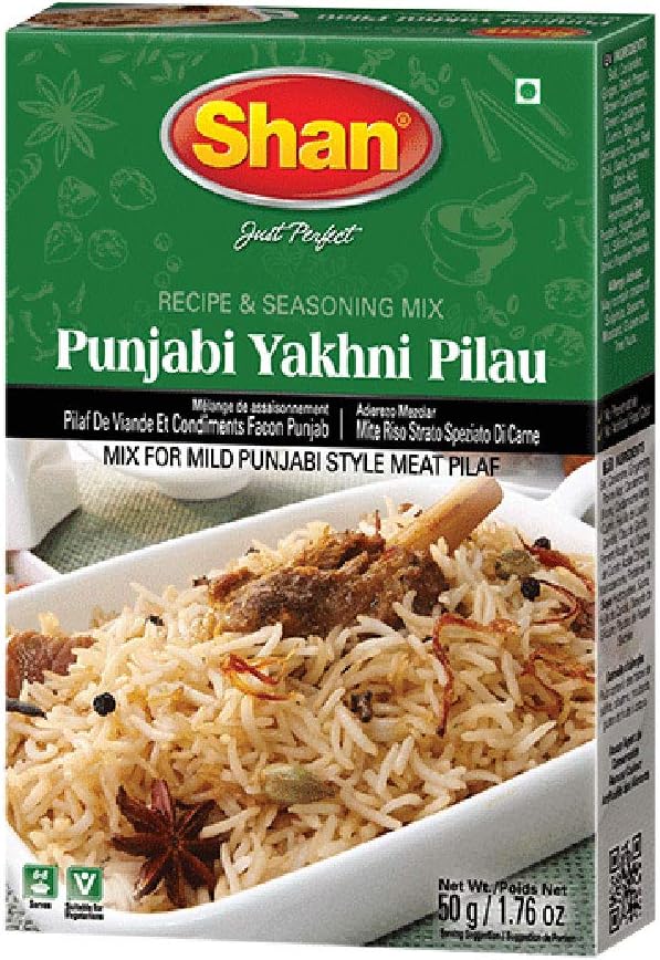 Punjabi Yakhni Pilau Recipe and Seasoning Mix 1.76 oz (50g) - Spice Powder for Mild Punjabi Style Meat Pilaf - Suitable for Vegetarians - Airtight Bag in a Box (Pack of 24)