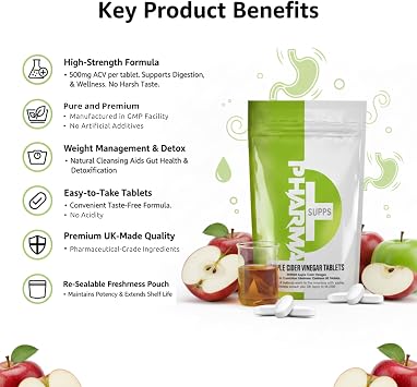 Pharma Apple Cider Vinegar 500mg - High Strength ACV Supplement for Digestion, Detox & Weight Management - 60 Tablets, UK-Made, No Harsh Taste, Easy-to-Take Formula