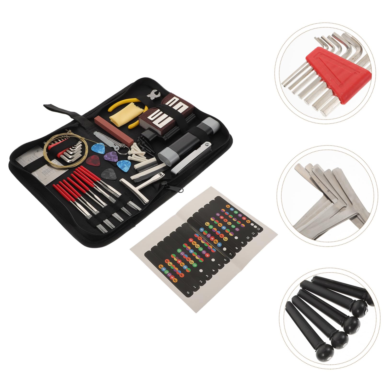 BESTonZON Kit de Reparación de Guitarra 72 Piezas, Portátil, Bolsa de Almacenamiento, para Mantenimiento y Limpieza de Instrumentos Color Aleatorio