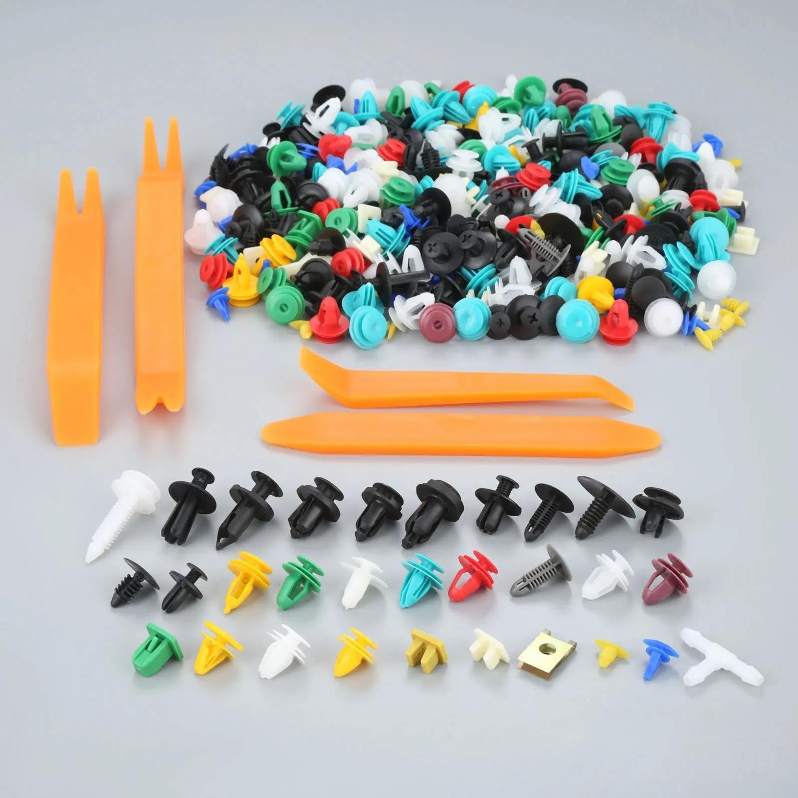Viti e accessori 500 Pezzi Misti Di Fissaggio Automatico Pannello Porta Parafango Rivestimento Paraurti Clip Rivetto Con 4 Strumento Leva Per Rimozione Portiera Auto