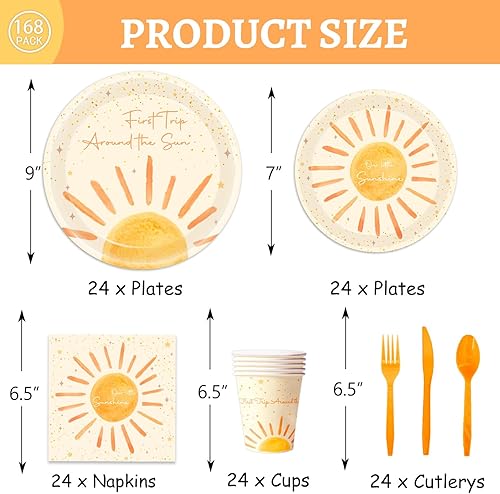 Miniatura 2 de 168 piezas de decoraciones bohemias de cumpleaños para primer viaje alrededor del sol, juego de fiesta bohemio con temática de sol hippie bohemio,