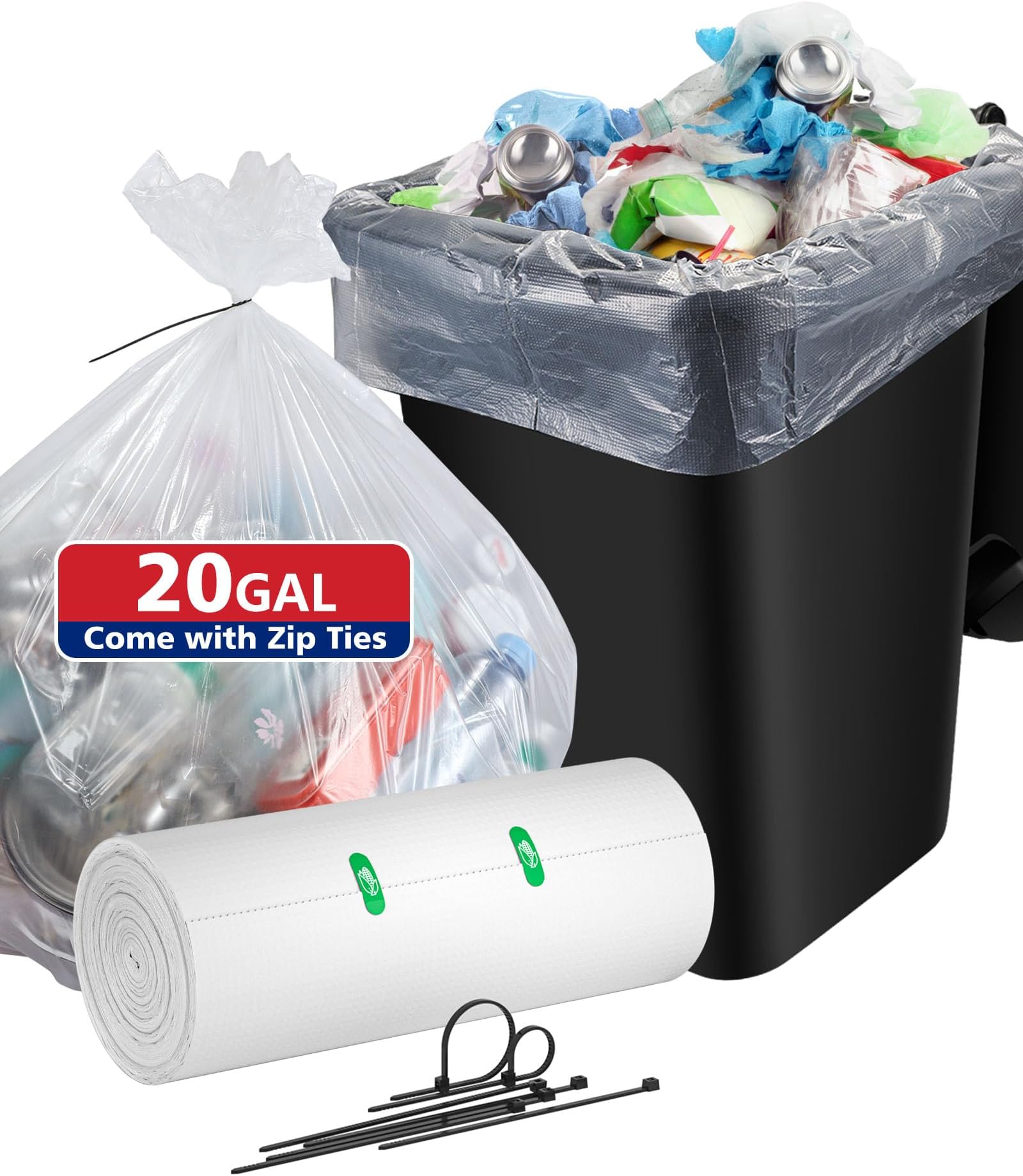 AYOTEE Clear Trash Bags 20 Gallon Trash Bags with Ties, 1.2 Mil Thick Clear