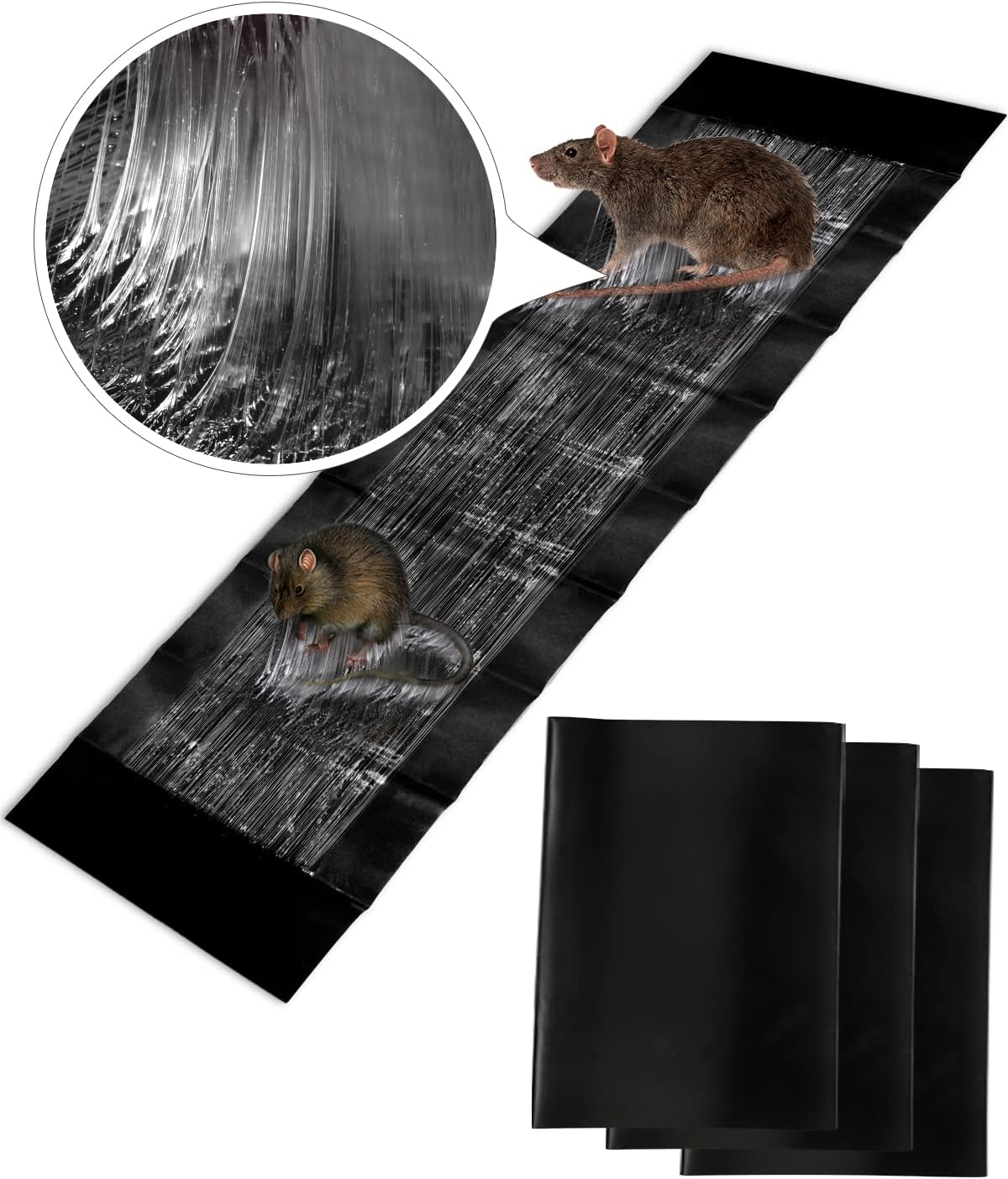 3 Pack Rat Sticky Traps 6X Extra Large, Black Mouse Glue Trap Sticky Trap for Mice and Rats, Enhanced Stickiness Trapping Pads Snakes Spiders Roaches for House Rodent Pest Control