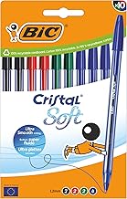 BIC Cristal Soft Ballpoint Pens with Medium Tip (1.2 mm) and Softline Ink - Assorted Colours, Pack of 10