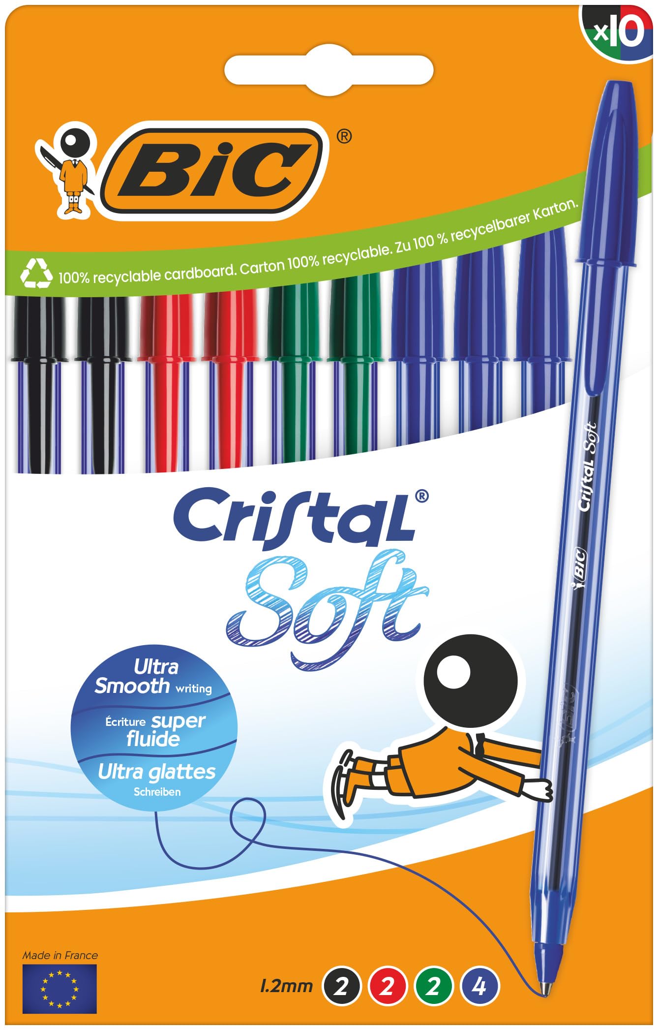 BIC Cristal Soft Penne a Sfera Punta Media 1,2 mm Inchiostro Softline Colori Assortiti Confezione da 10