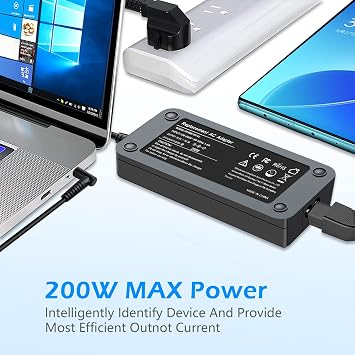 200W 19.5V 10.3A AC Adapter Charger HP OMEN 15 15t 17 17t 15-dh, HP Zbook 15 17 G3 G4 G5 G5 Zbook Fury 15 17, Zbook Studio G3 G4 G5 G7 Pavilion G7 Game 15-C x 15-min 17-cd Tpn-Ca03 Envy 15-ep