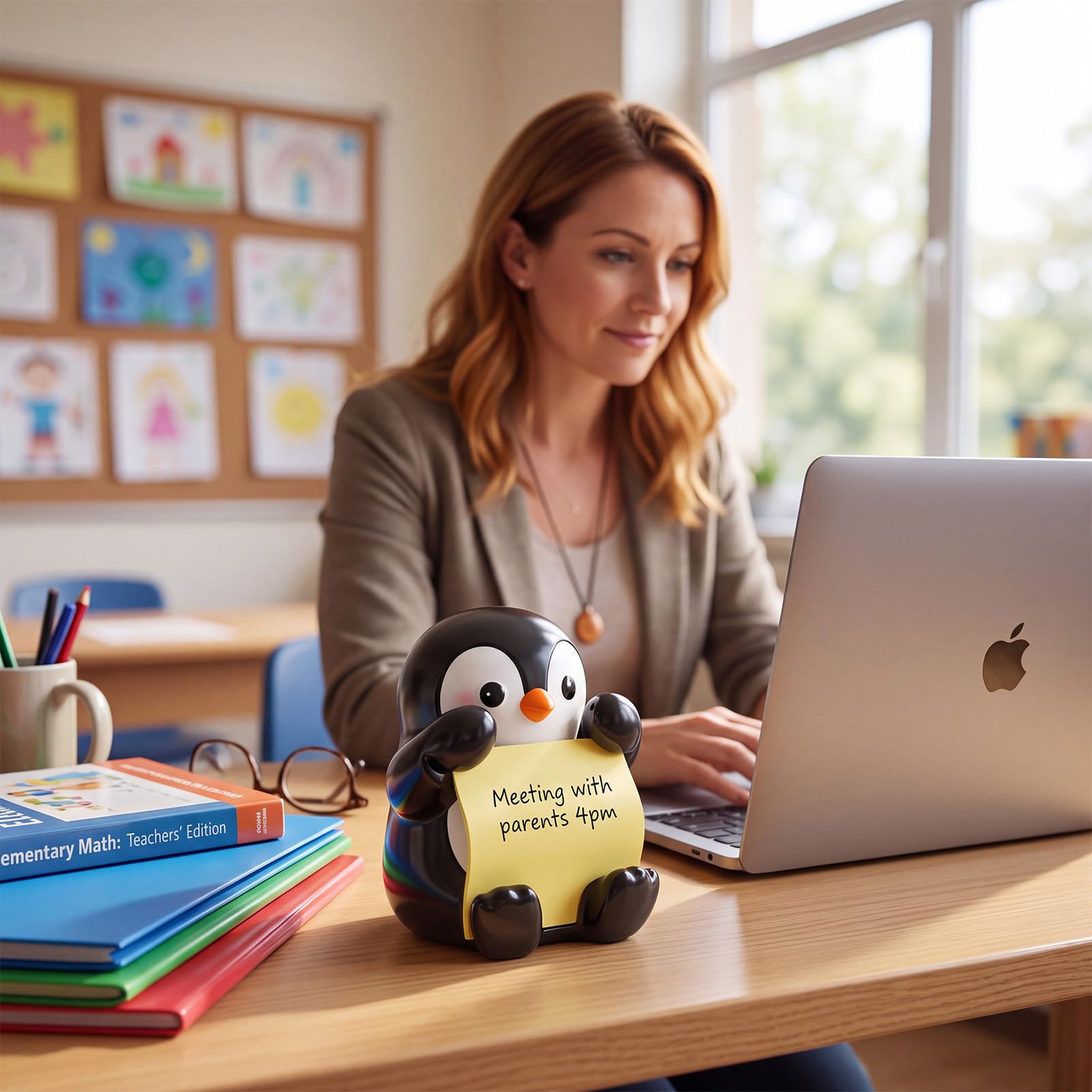 Crtiin Dispenser per note adesive a forma di pinguino, 50 fogli, 7,6 x 7,6 | Note estraibili gialli, dimensioni compatte, 15,2 x 10,2 x 6,9 cm, decorazione da scrivania a forma di pinguino