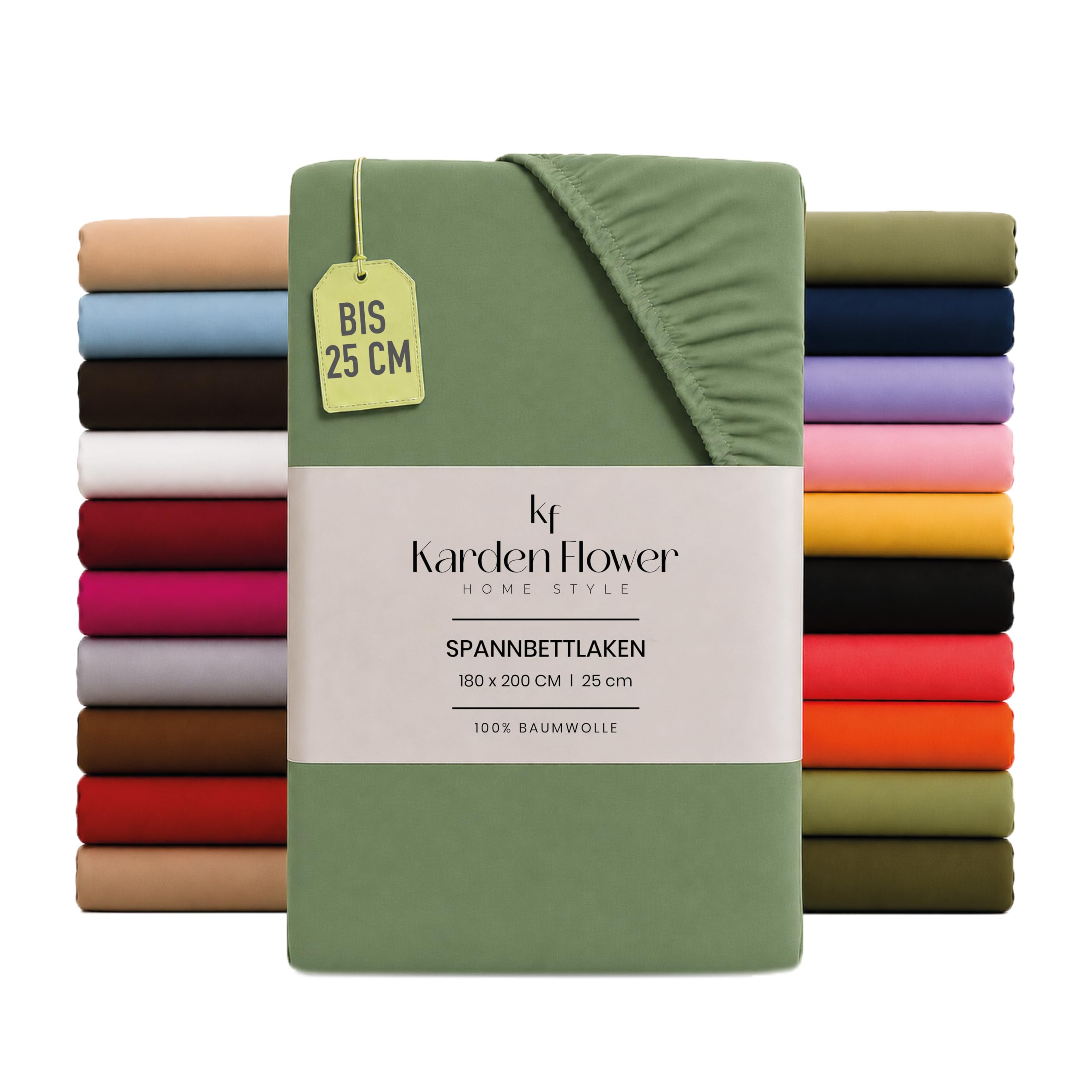 Karden Flower Jersey Fitted Sheet 90 x 200 cm Olive Green - Fitted Sheet 100% Cotton, Bed Sheet 90 x 200 cm up to 25 cm Mattress Height Olive Green โ image 1