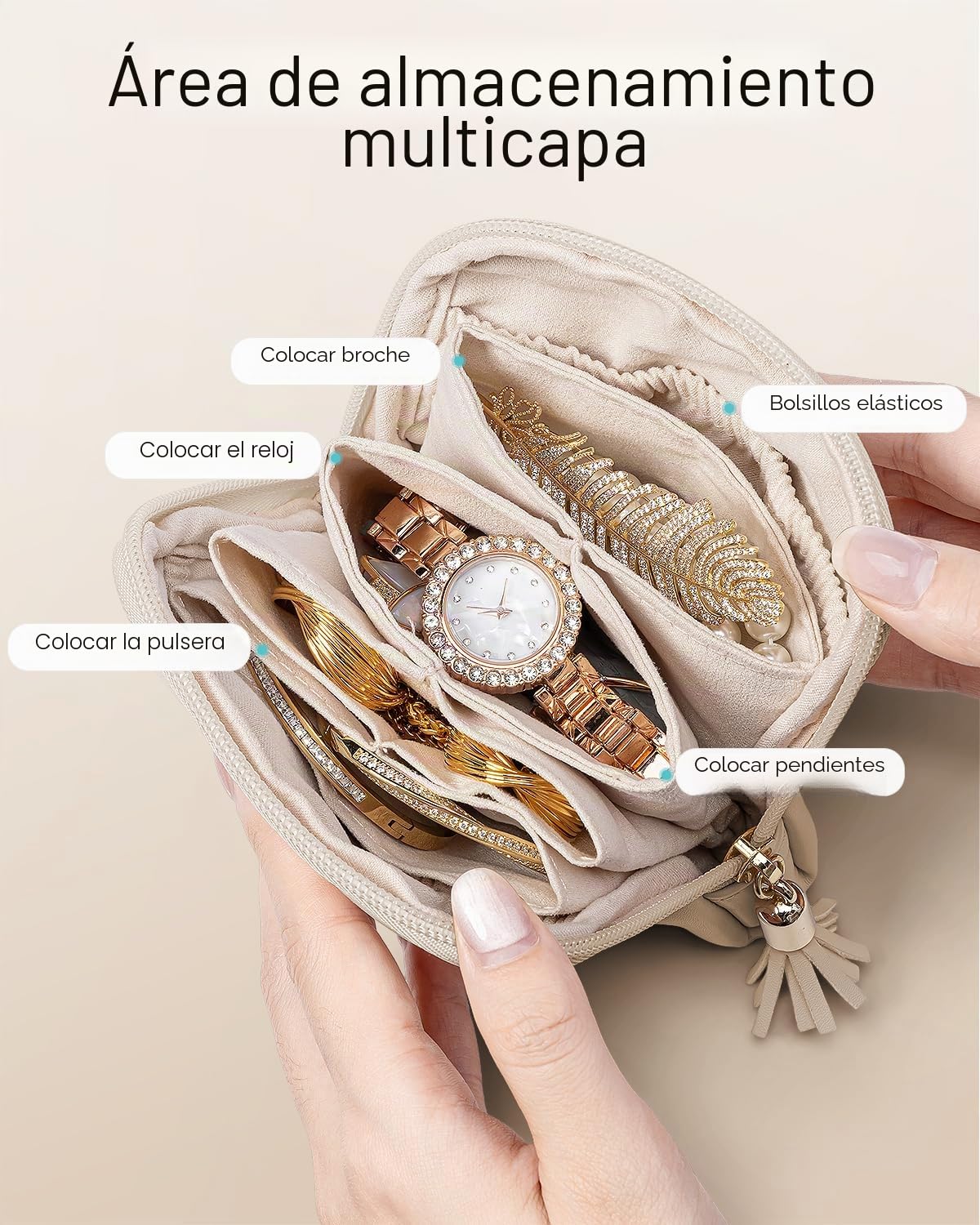 VLANDO Joyero de viaje bolsa para joyas 6 capas caja de joyería piel sintética