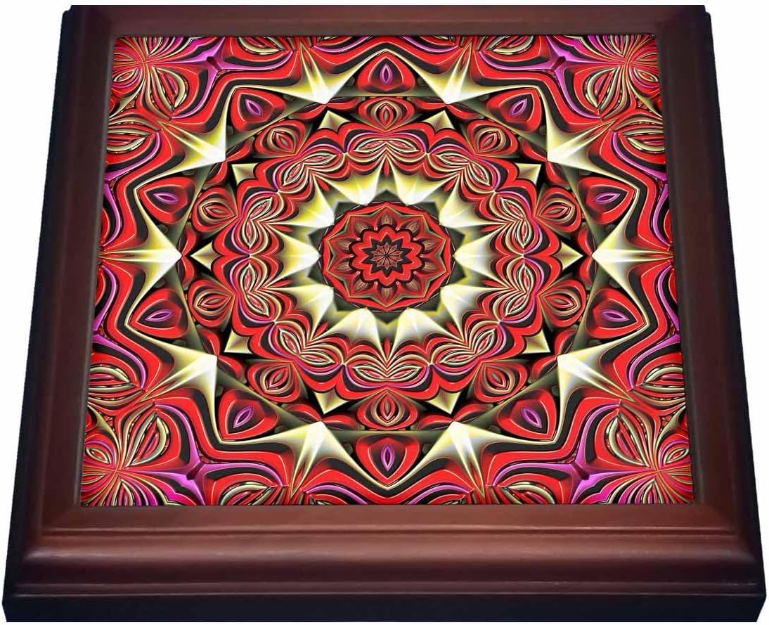 3dRose Red Mandala Style A Asian Symbol Trivet With Tile, 8" x 8", Brown