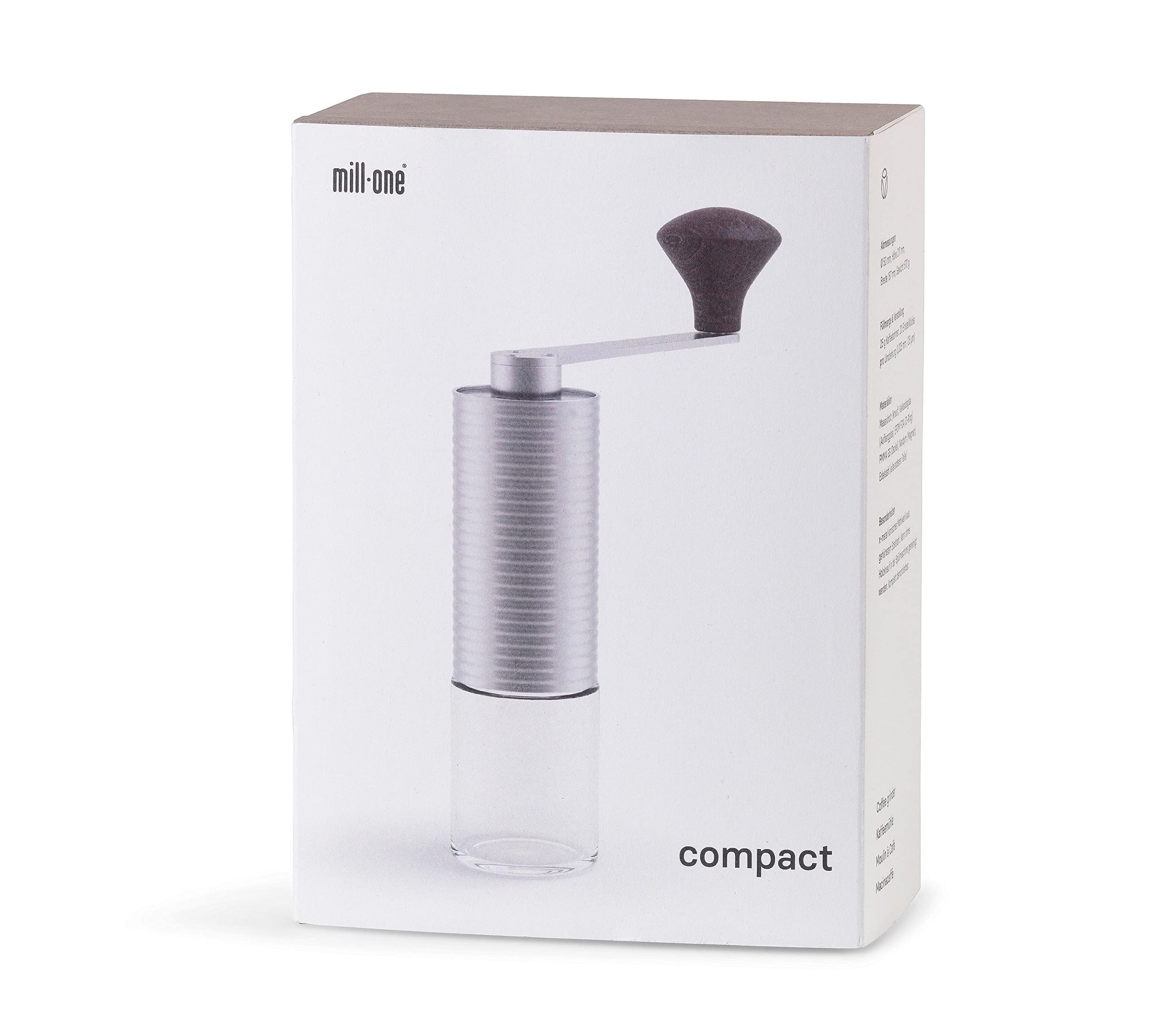 millone compact manuelle Kaffeemühle, Edelstahl, 30 g Bohnenbehälter | Präzise Mahlgradeinstellung, zwei Mikrokugellager, klappbarer Griff, inkl. Ersatzglas & Reinigungsgranulat