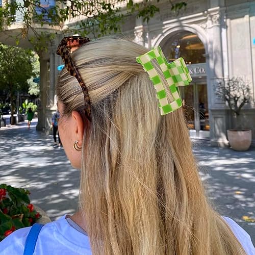 Miniatura 7 de Paquete de 6 pinzas para el cabello a cuadros, 3.1 pulgadas, pinzas de pelo cuadradas multicolores medianas, pinzas antideslizantes para el cabello,