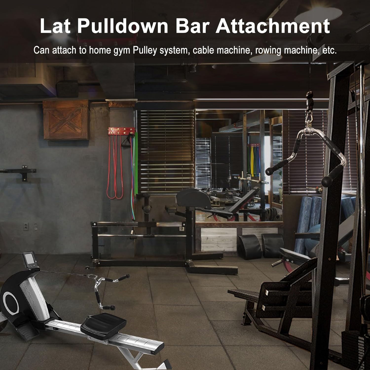 LAT Pull Down Bar Attachment: LAT Pulldown Tricep Bar for Strength Training - Multi-Exerciser Cable Machine Attachment Bar