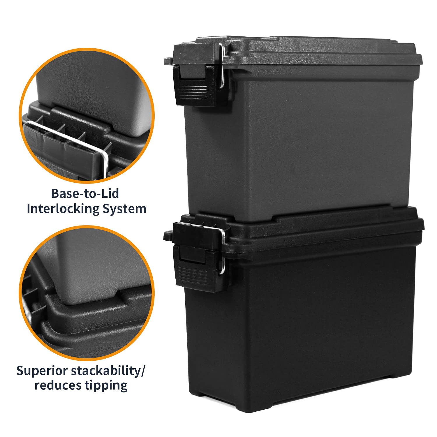 GUGULUZA Caja de Municion de plástico Hermética Ammo Box, Combo de 2, Negro