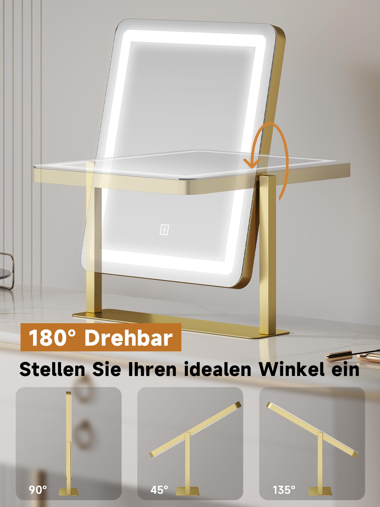 Schminkspiegel mit Beleuchtung Hollywood Spiegel, LED Schminktisch Kosmetikspiegel, Klein Tischspiegel 3 Modi Touch Dimmbar Make Up Vanity Mirror 31x37cm