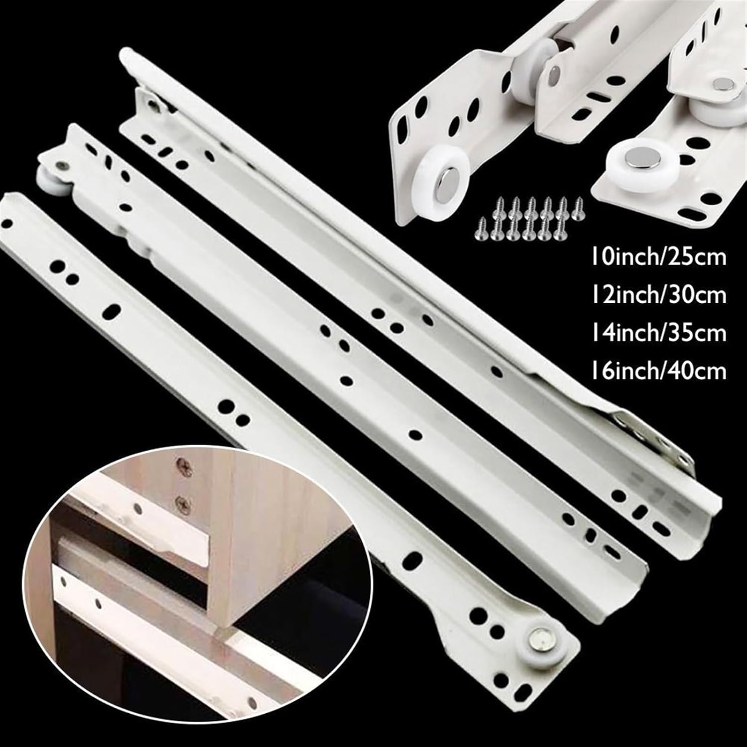 Side Mount Cabinet Runners Glides 1Pair Two Section Drawer Track Slides Chute Cabinets Keyboard Roller Cabinet Rails(16inch-40cm)