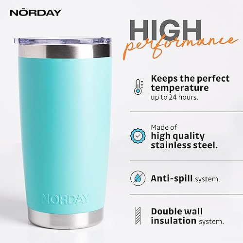 Miniatura 2 de NORDAY  Vaso con tapa, 20 onzas, aguamarina, vaso aislado al vacío, vaso de viaje, vasos de acero inoxidable, vaso de café de doble pared, mantiene