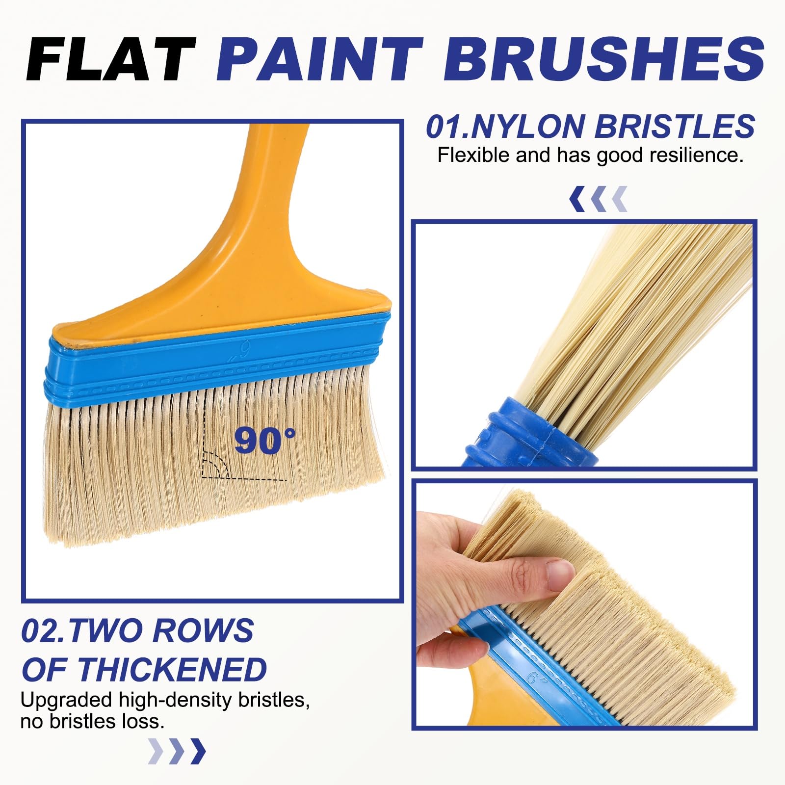 QUARKZMAN 16 Pinceles Pintura Planos 5.7 Pulgadas con Cerdas Nylon Y Mango Amarillo Plástico para Pinturas Arte Artesanía Barnices Pegamentos Gesso Paredes Muebles Vallas Terrazas