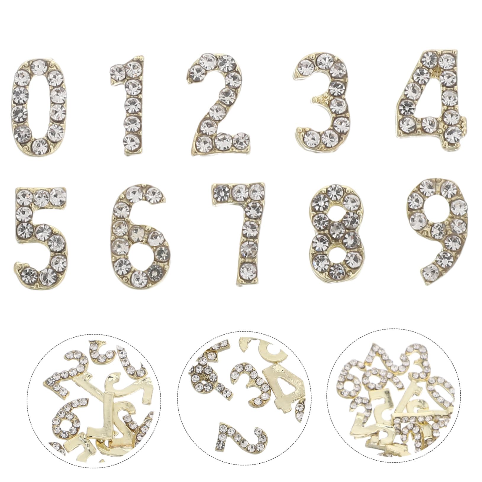 Charms per Unghie Numeri Cristalli Oro Flatback 100 Pezzi | Ferro, Shine Duraturo e Facile Applicazione, Decorazione per Saloni e Matrimoni, Gioielli Unghie per Bambine