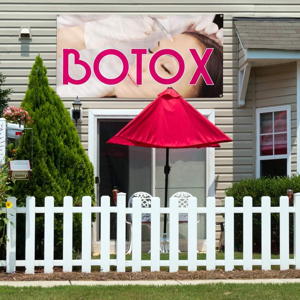 Vinyl Banner Multiple Sizes Botox Outdoor Advertising Printing Business Outdoor Weatherproof Industrial Yard Signs 6 Grommets 36x72Inches