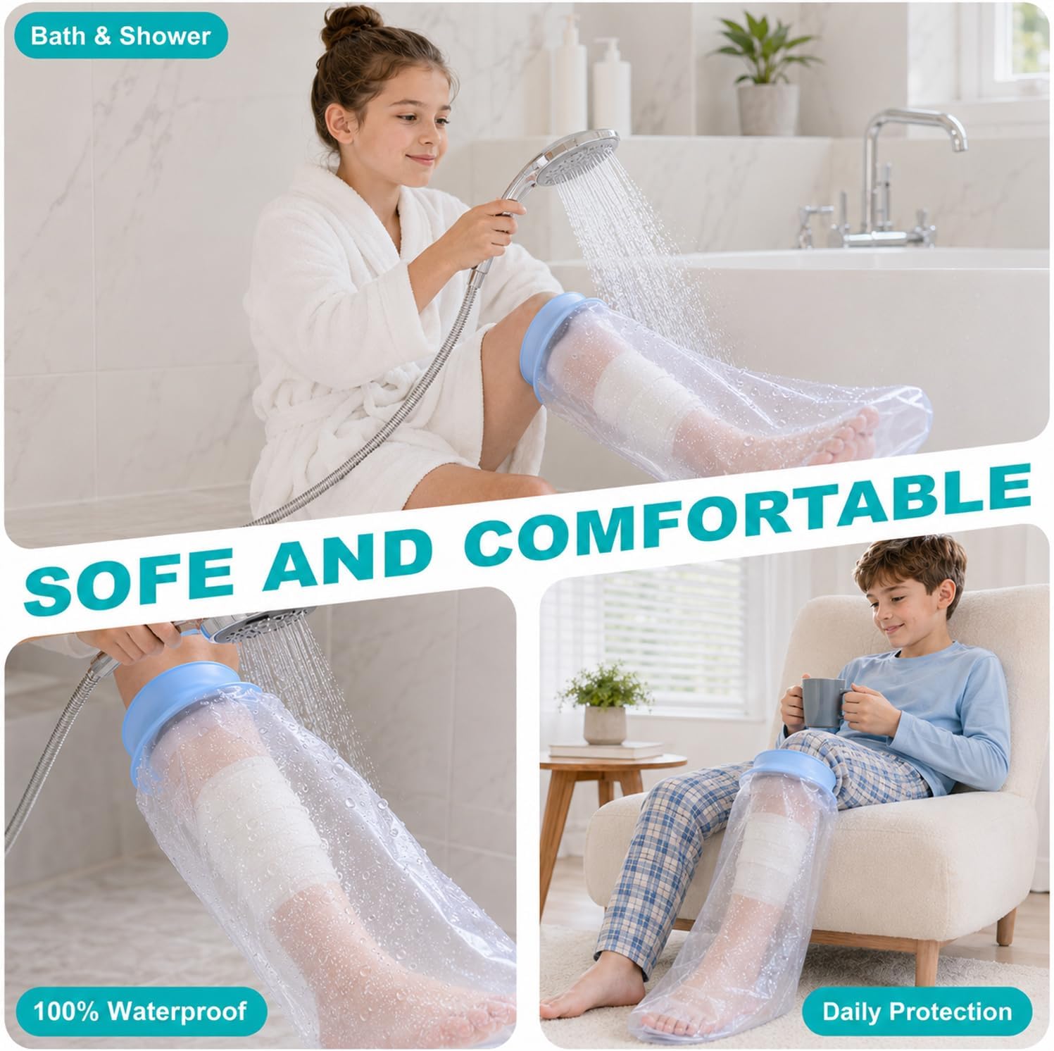 Cast Covers for Shower Leg Kids, Waterproof Child Cast Cover for Showering Bath,Cast Protector for Shower Leg Water Proof Shower Boots for Foot after Surgery, Knee, Ankle, Boot