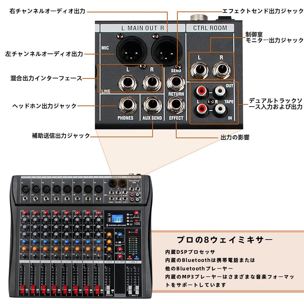 Amazon | Depusheng DX8プロフェッショナルミキサーサウンドボード