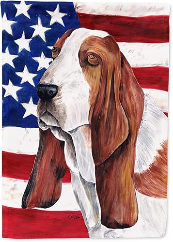 Miniatura 232 de Caroline's Treasures SS4017GF Bandera de Estados Unidos con Bulldog Inglés para jardín, bandera decorativa para patio exterior, patio, parterres,