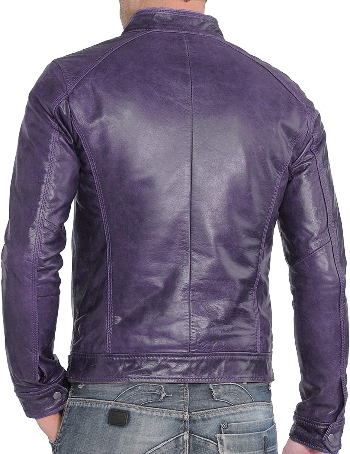 East India Mens Leather Jacket - Real Lambskin Cafe Racer Motorcyle Style Distressed Leather Jackets For Men