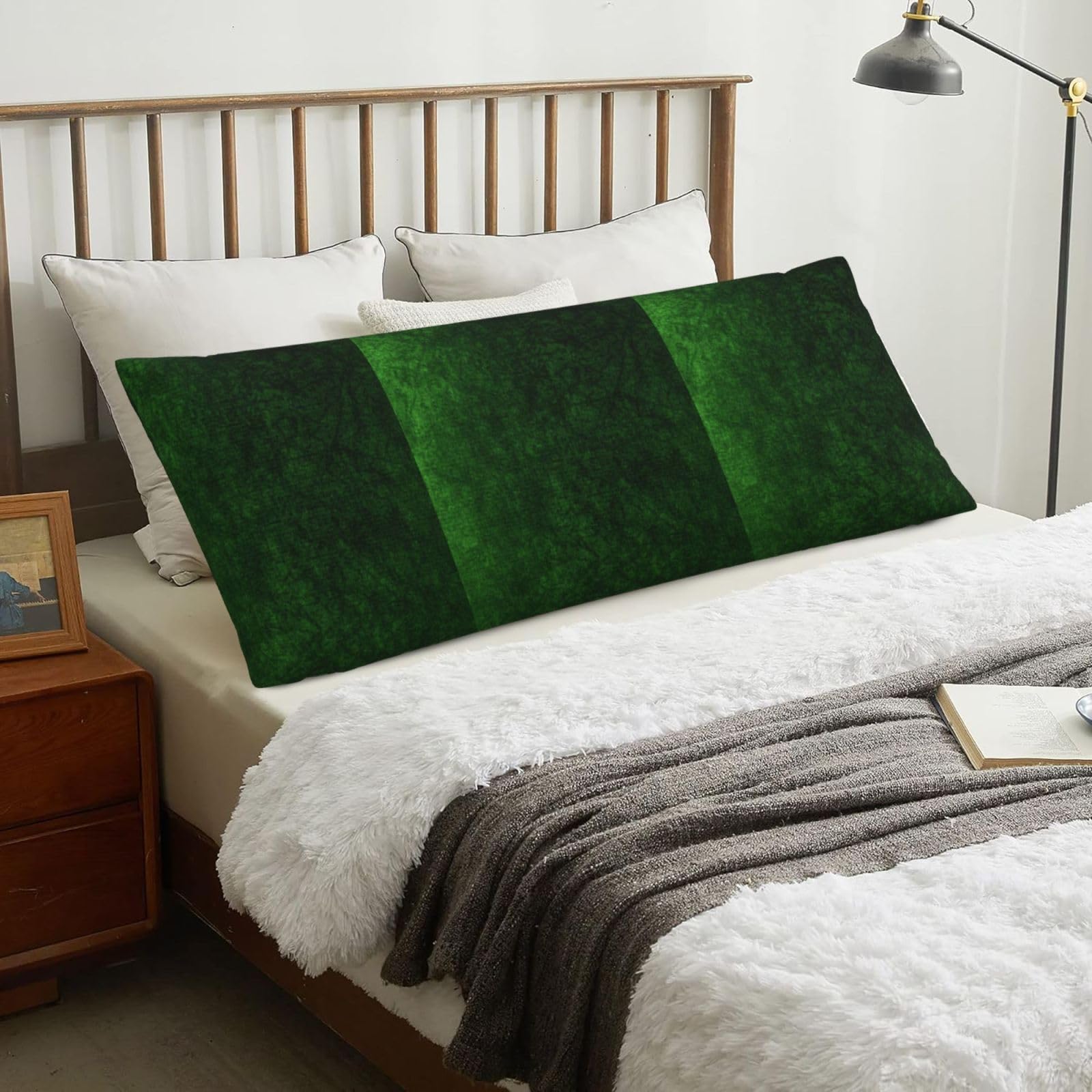 Emerald Green Color Printed, Body Pillow Cover with Zipper,Long Body Pillowcase 20 x 60 in