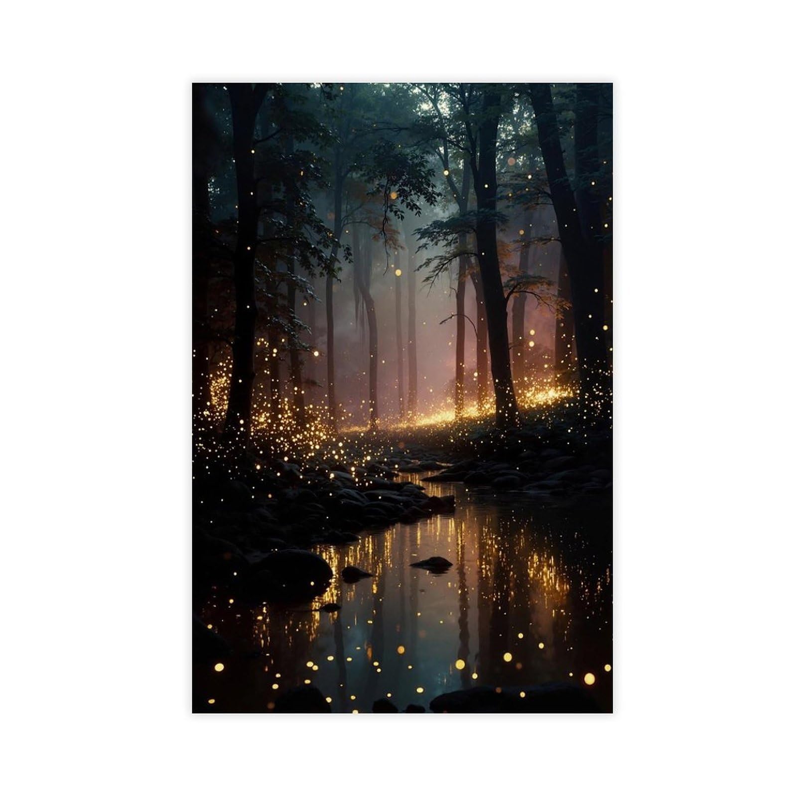 Bareronor White Fireflies In Forest Canvas Poster Bedroom Decor Landscape Office Room Decor Gift 24" L X 36" W