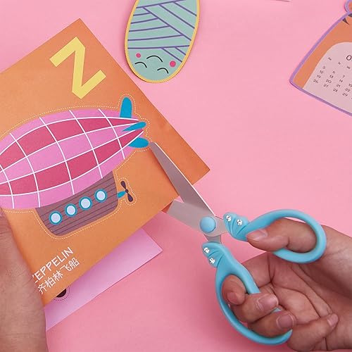 Miniatura 29 de Tijeras de seguridad de punta roma de 5 pulgadas, para niñas de 5 a 8 años y 8 a 10 años, borde redondeado y asas ergonómicas para niños pequeños